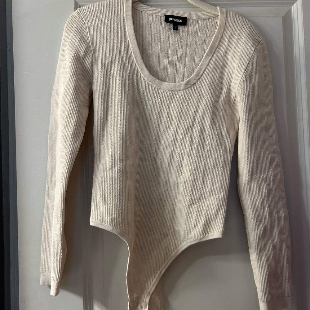 Express Cream Ribbed Bodysuit